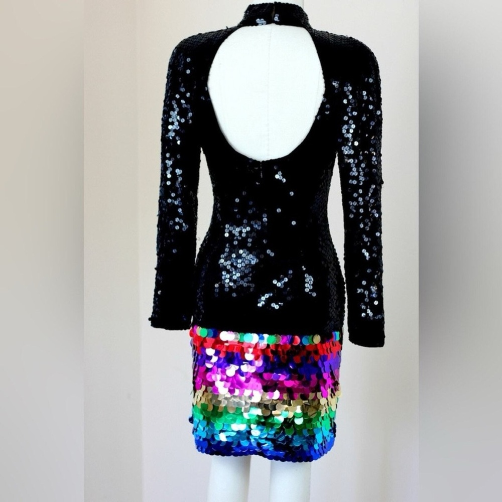 Sequin Open-Back Dress with Multicolor Hem